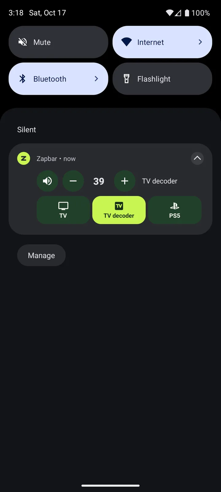 Zapbar's notification controls